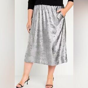NEW - Old Navy A-Line Midi Skirt. Large. Color: Silvery Silver